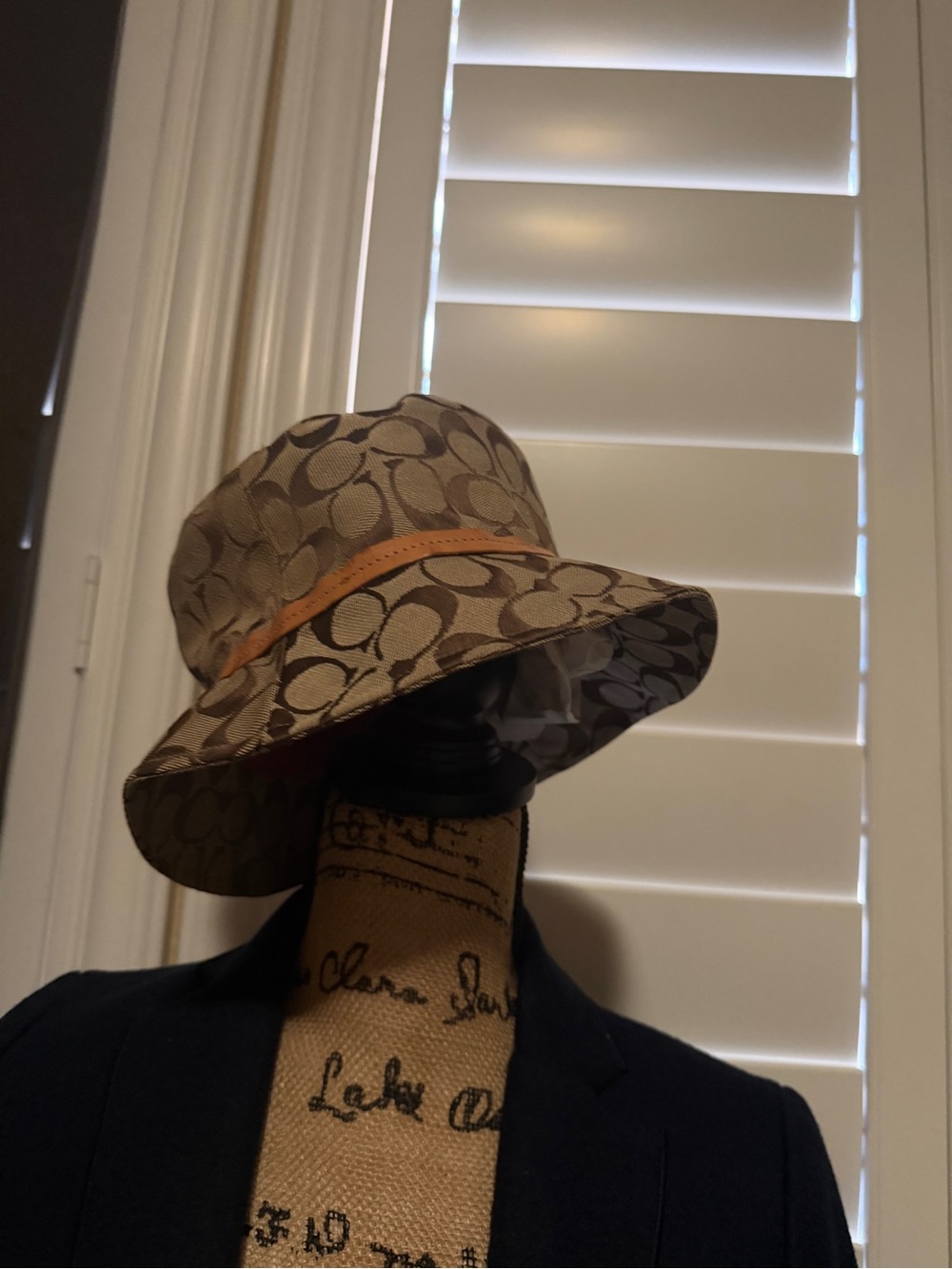 Coach Logo Print Bucket Hat in Beige and Tan